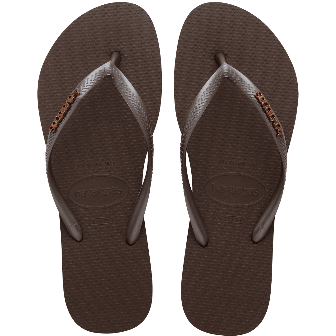 Women's Slim Logo Metallic Flip Flops Dark Brown