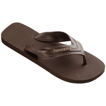 dark brown sandals with rice pattern and grooves, with brown straos with a lighter brown stitched-look detailing,front right view