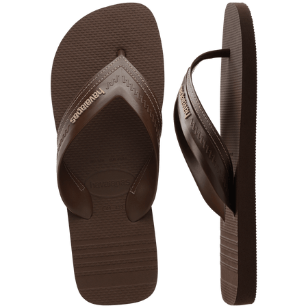 dark brown sandals with rice pattern and grooves, with brown straos with a lighter brown stitched-look detailing, one shoe top view one shoe side view