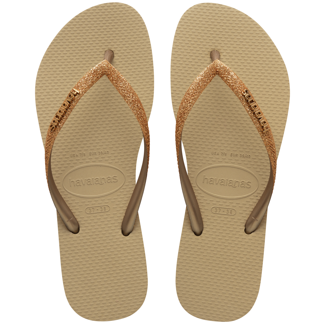 Women's Slim Glitter II Flip Flop Sand/Golden Light Metalico