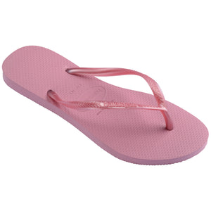 Single, right, pink flip flop with Havaianas branding on a white background