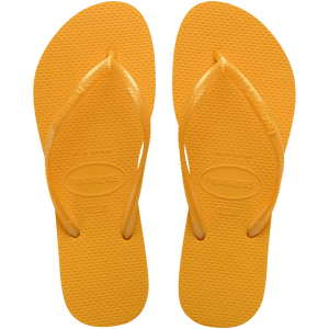 Women's bright canary yellow flip flop top view