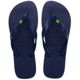 Navy blue women's flip flop with Brazil flag on strap top view