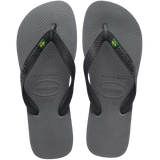 Men's dark grey flip flop with black straps and Brazil flag top view