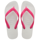White flip flops with pink straps on a transparent background