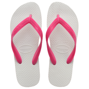 White flip flops with pink straps on a transparent background