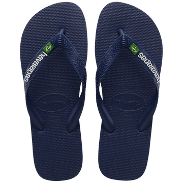 Kids' navy blue flip flop with Brazil flag, top view