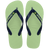 Women's light green flip flop with navy straps featuring Brazil flag detail front view
