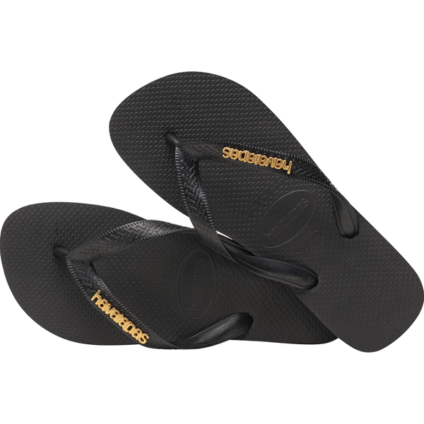 Women's Top Logo Metallic Flip Flops Black/Black | Havaianas Women's Top Logo Metallic Flip Flops Black/Black | Havaianas