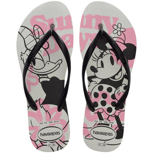 Pair of Havaianas flip flops with Disney character design on a white background