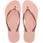 Pair of pink flip flops with a metallic strap on a transparent background