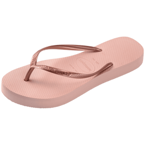 Single, left, pink flip flop with a metallic strap on a transparent background