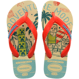 Kids' multicolor Minecraft flip flops with red contrast strap top view