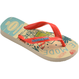 Kids' multicolor Minecraft flip flops with red contrast strap 3/4 side view