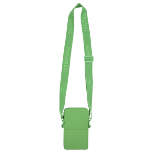 Lime green cross-body bag with pocket and logo strap 