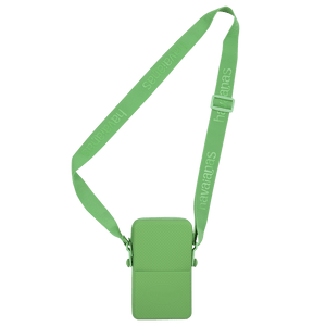 Lime green cross-body bag with pocket and logo strap alternate view