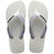 Pair of white Havaianas flip flops on a white background