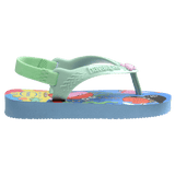 peppa pig and friends on blue background with sea creatures, peppa pig charm on seafoam green straps, side view