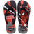 Pair of Havaianas Top Marvel Logomania flip-flops featuring black textured straps and a bold comic book-inspired footbed design in black, red, and white. One sandal displays Spider-Man artwork, while the other features the Marvel logo surrounded by graphic lightning bolt and halftone dot patterns. The sandals have a lightweight black sole and embossed Havaianas branding on the straps.