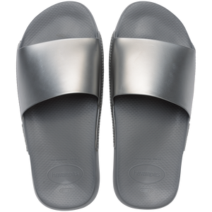 womens's grey metallic slide top view