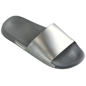 womens's grey metallic slide 3/4 view