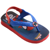Baby Marvel's Spiderman flip flops with back strap and contrast red sole 3/4 side view