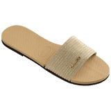women's beige slide with tonal metallic upper 3/4 right view
