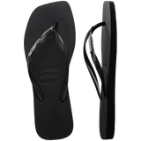 Women's Slim Square Logo Metallic Flip Flops