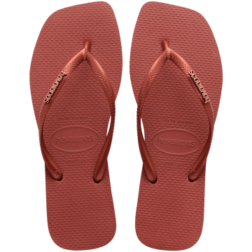 Women's Slim Square Logo Metallic Flip Flops
