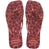 Flip-flops featuring a brown and pink floral print and matching patterned straps, top view