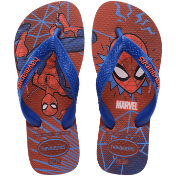 spiderman on a red and blue background with spider webs and a blue strap, top view