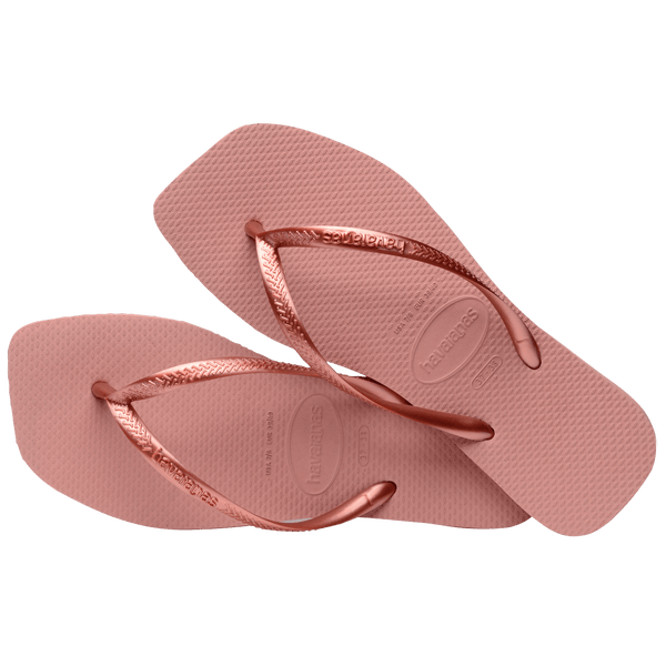 Tongs Havaianas Femme Slim Square - Modèle Crocus Rose - Sandales Plates En Caoutchouc, Semelle Antidérapante Et Intérieur Rembourré