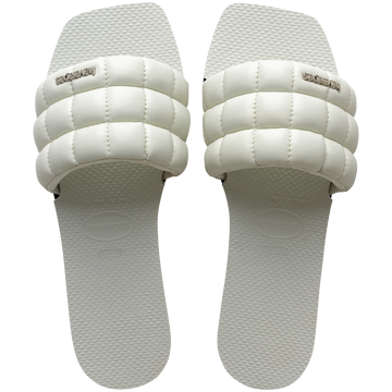 Women's white slide with puffy detail top view