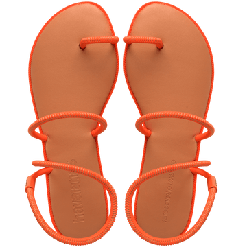 Women's orange strappy sandal top view