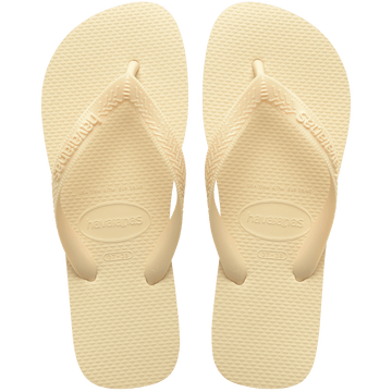 light yellow flip flops, top view