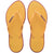 Pair of yellow Havaianas flip flops with red accents on a white background