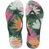 Women's multi colored flip flop with green straps and pink logo top view
