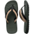 sage/olive green sandals with toe grooves and black and tan straps, one shoe top view one shoe side view