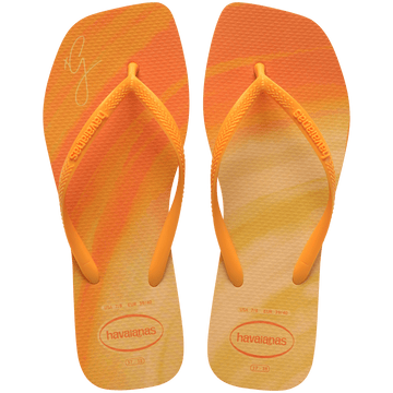 women's havaianas x gigi hadid flip flops in orange and yellow hues, top view
