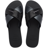 Top view of Havaianas Aqua Glow Sandals in black.