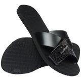 Three quarter view of Havaianas Aqua Glow Sandals in black.