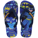 Kids' Warner Batman printed flip flops with navy blue straps top view