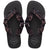 Black flip flops with fabric scrunched straps, top view
